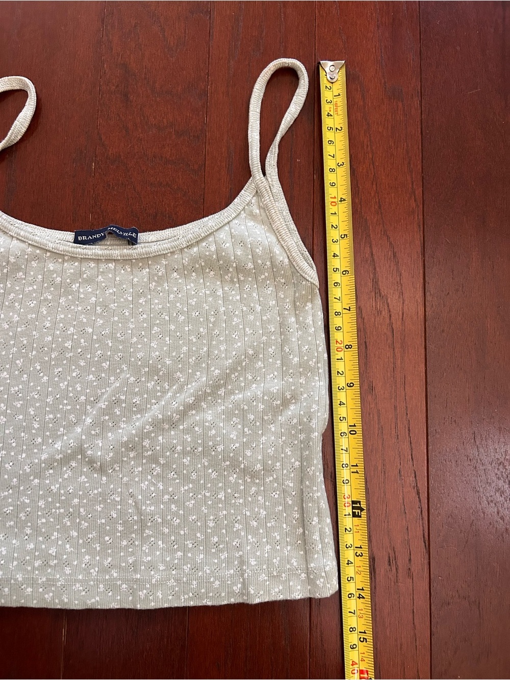 Brandy Melville floral ribbed tank top made in Italy 100% cotton pale green OS - Picture 3 of 6